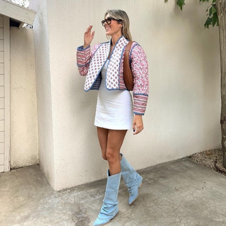 Nitah Bohemia Quilted Reversible Cropped Cotton Jacket