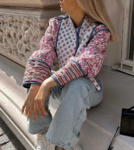 Nitah Bohemia Quilted Reversible Cropped Cotton Jacket