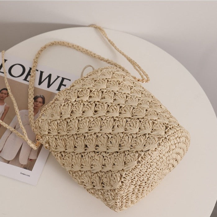 Niya Crochet Knit Straw Bucket Bags - 3 Colors