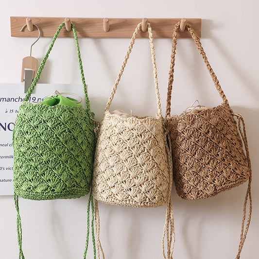Niya Crochet Knit Straw Bucket Bags - 3 Colors