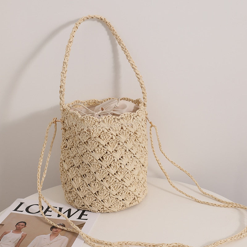 Niya Crochet Knit Straw Bucket Bags - 3 Colors