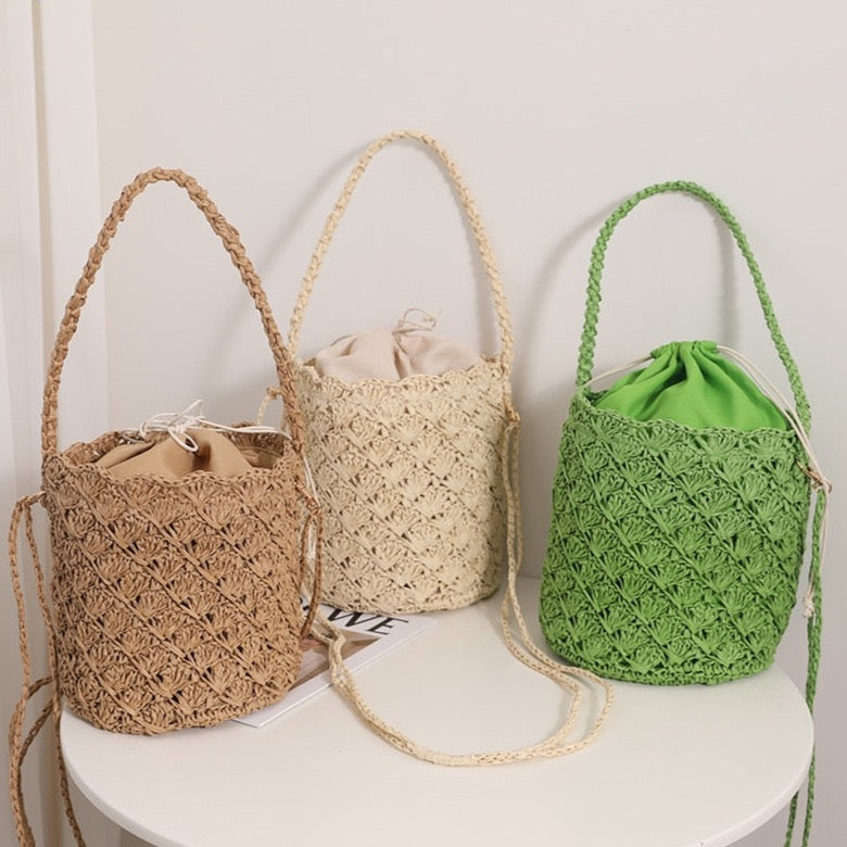 Niya Crochet Knit Straw Bucket Bags - 3 Colors