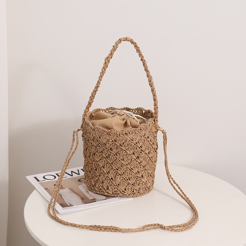 Niya Crochet Knit Straw Bucket Bags - 3 Colors