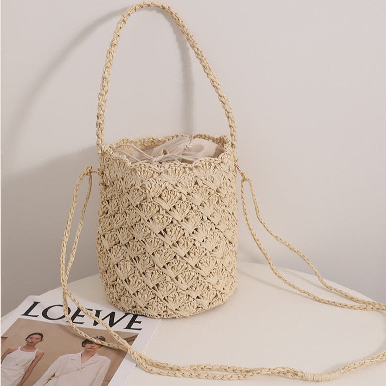 Niya Crochet Knit Straw Bucket Bags - 3 Colors