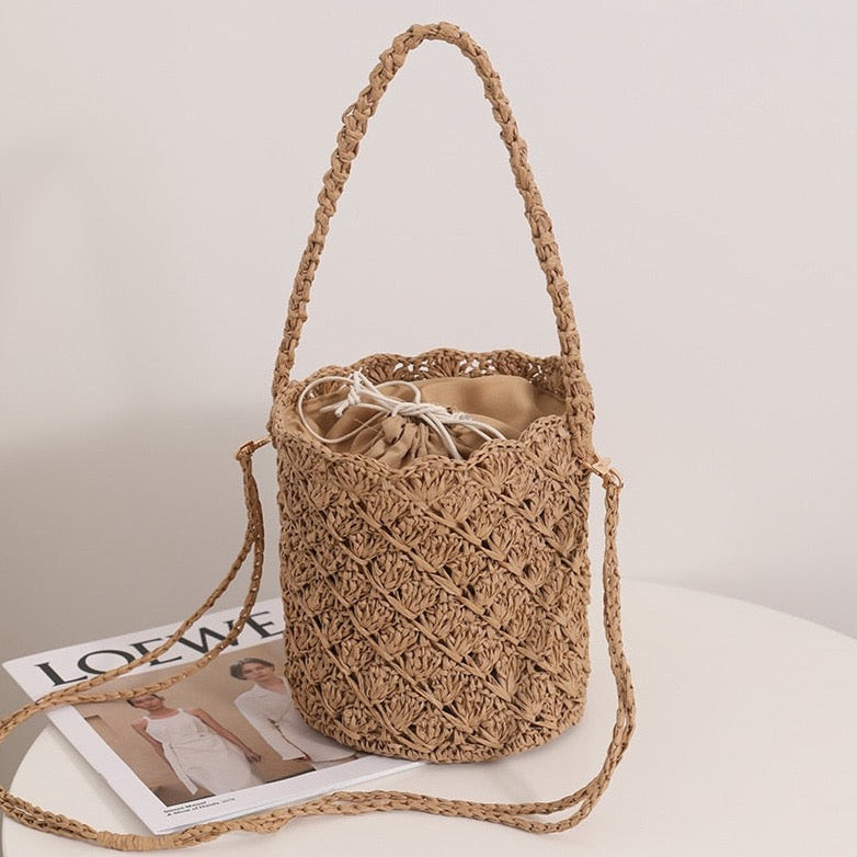 Niya Crochet Knit Straw Bucket Bags - 3 Colors