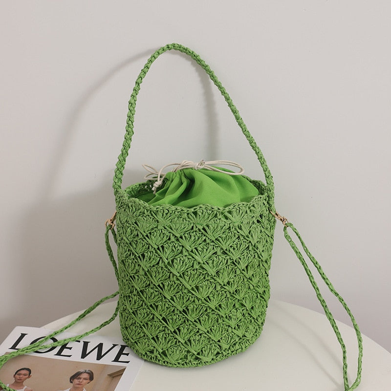 Niya Crochet Knit Straw Bucket Bags - 3 Colors