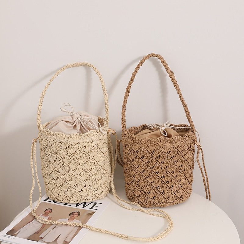 Niya Crochet Knit Straw Bucket Bags - 3 Colors