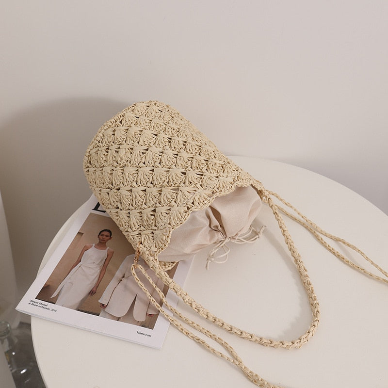 Niya Crochet Knit Straw Bucket Bags - 3 Colors