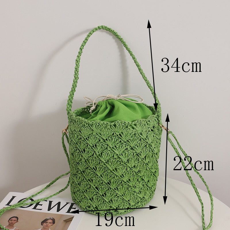 Niya Crochet Knit Straw Bucket Bags - 3 Colors