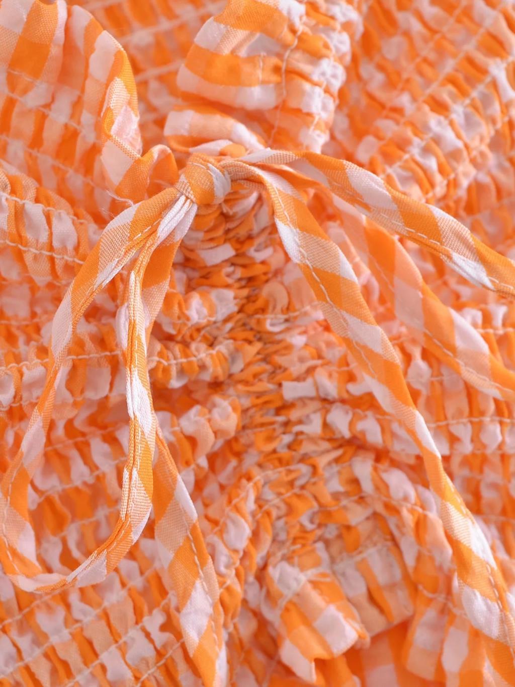 Norah Orange Gingham Seersucker Dress