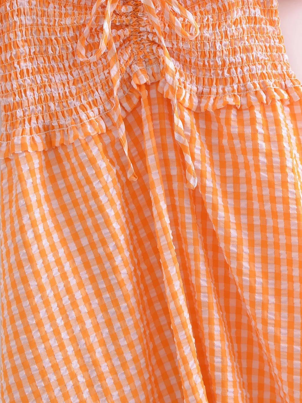 Norah Orange Gingham Seersucker Dress