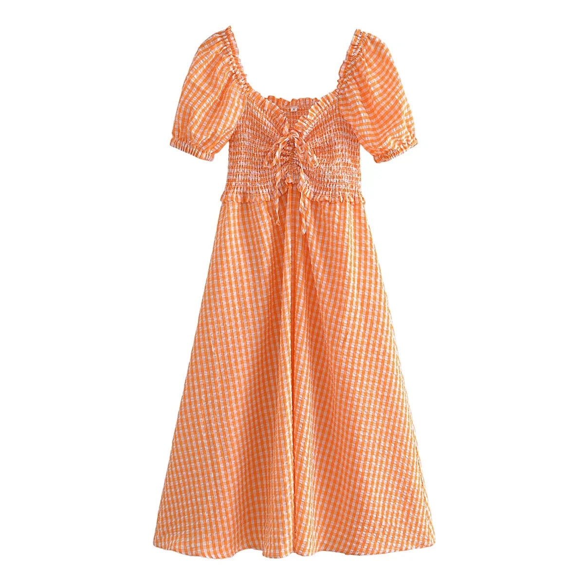 Norah Orange Gingham Seersucker Dress