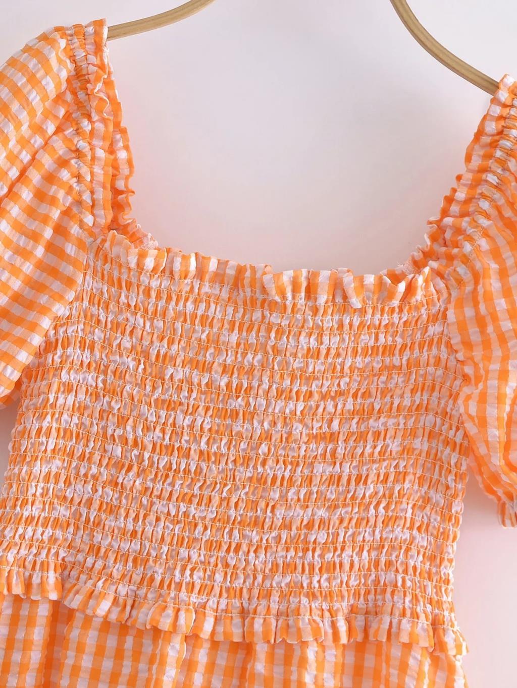 Norah Orange Gingham Seersucker Dress
