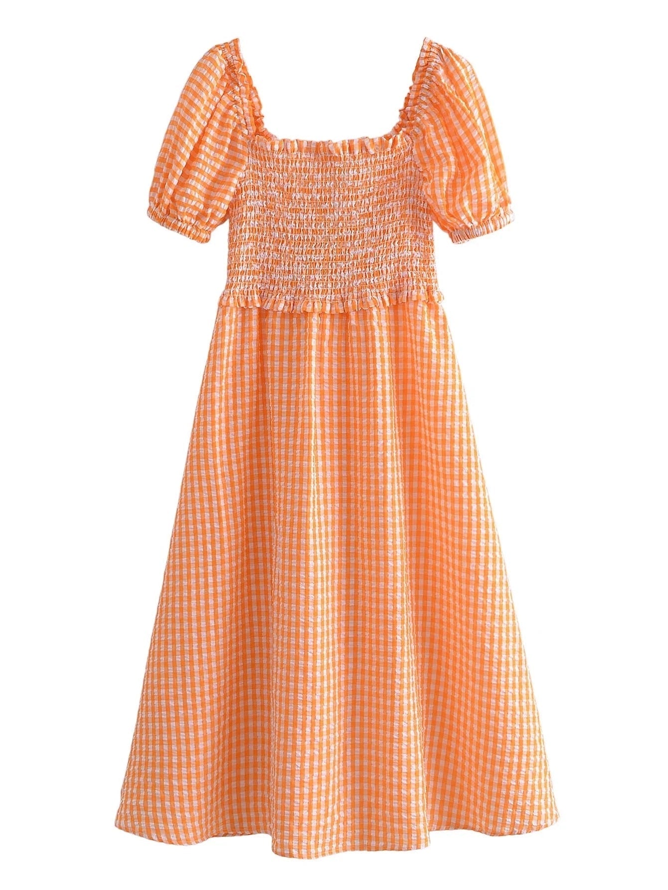 Norah Orange Gingham Seersucker Dress