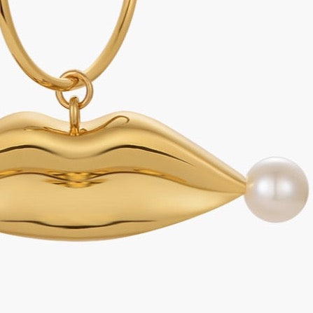Nose & Lips Pearl and Gold Drop Earrings