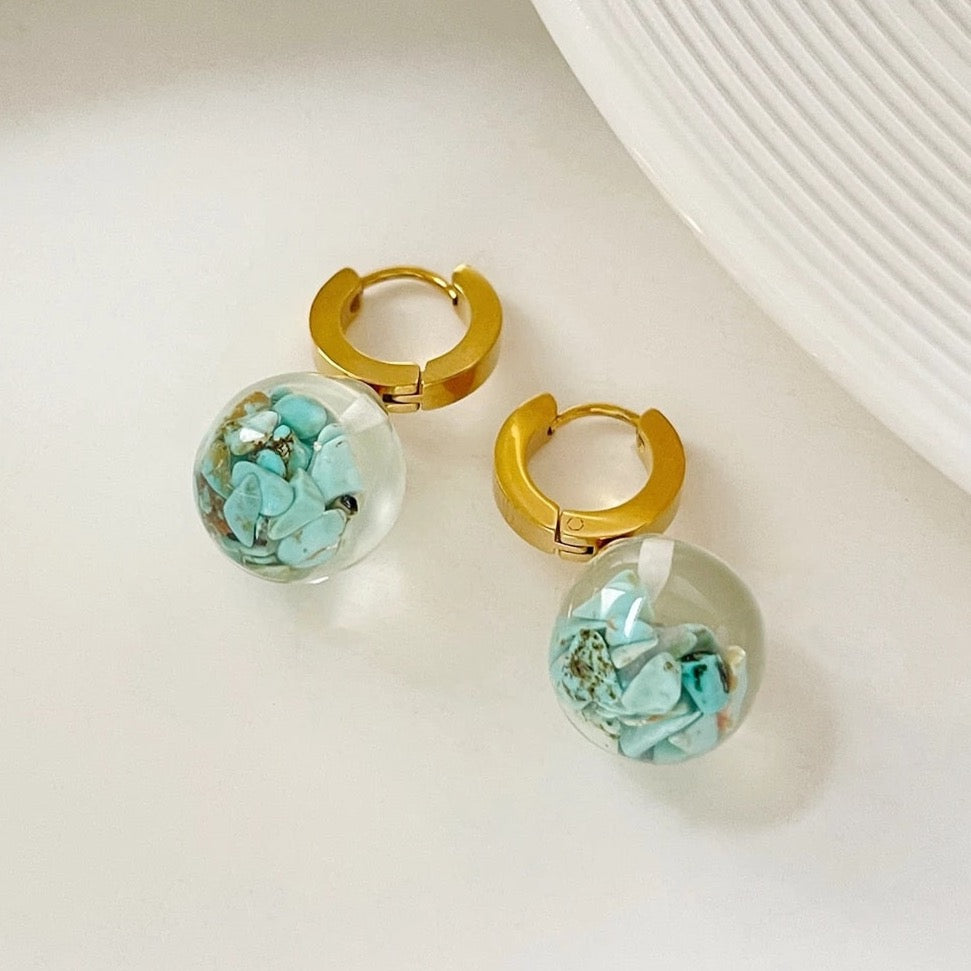 Nuria Ball & Turquoise Stone Hoop Earrings