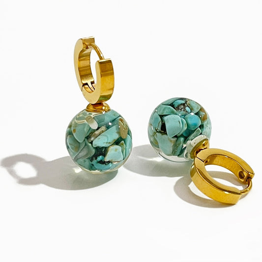 Nuria Ball & Turquoise Stone Hoop Earrings