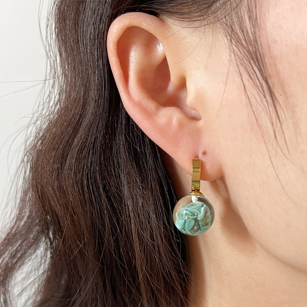 Nuria Ball & Turquoise Stone Hoop Earrings