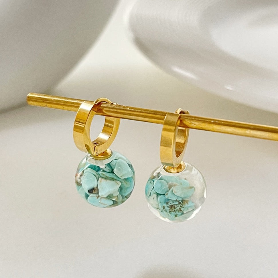 Nuria Ball & Turquoise Stone Hoop Earrings