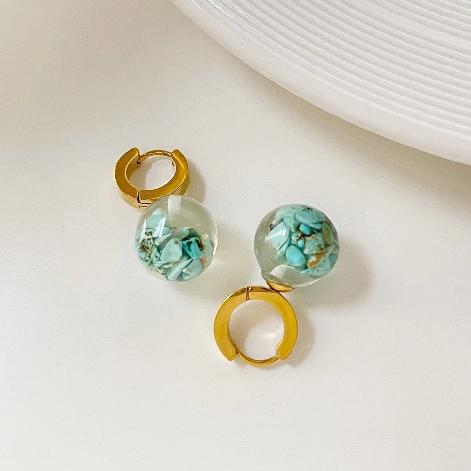 Nuria Ball & Turquoise Stone Hoop Earrings