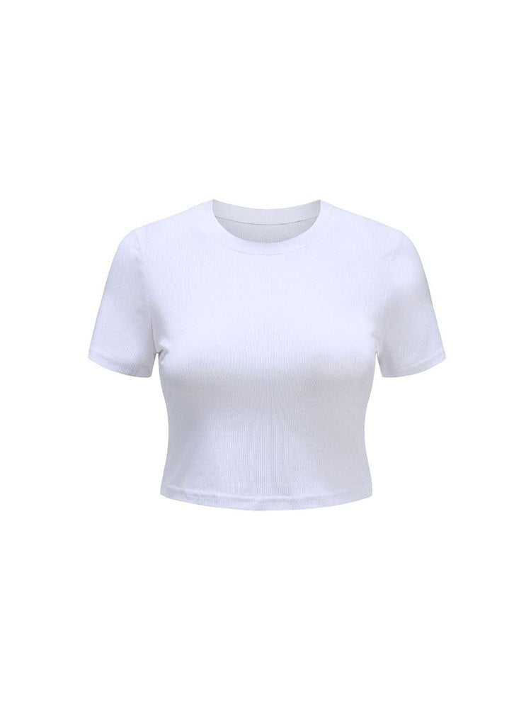 O Neck Knit White Crop Top