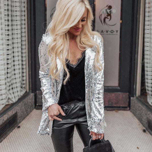 Temperament Sequins Long Sleeve Blazer
