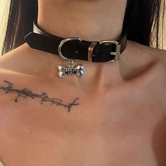 Dark Aesthetic Dog Bone Choker Necklace