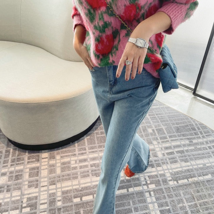 Ina Pink Floral Fuzzy Sweater