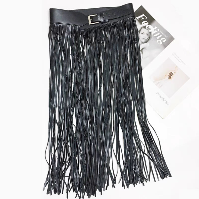 Nadine Faux Leather Tassel Skirt Belt