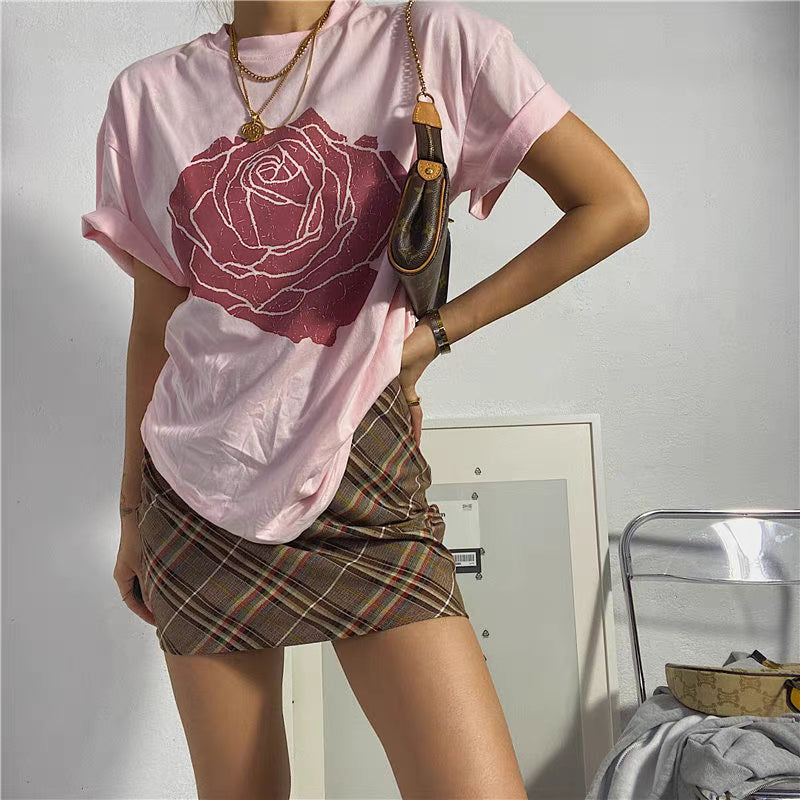 Rosa Big Rose Graphic Print Boho T-Shirts