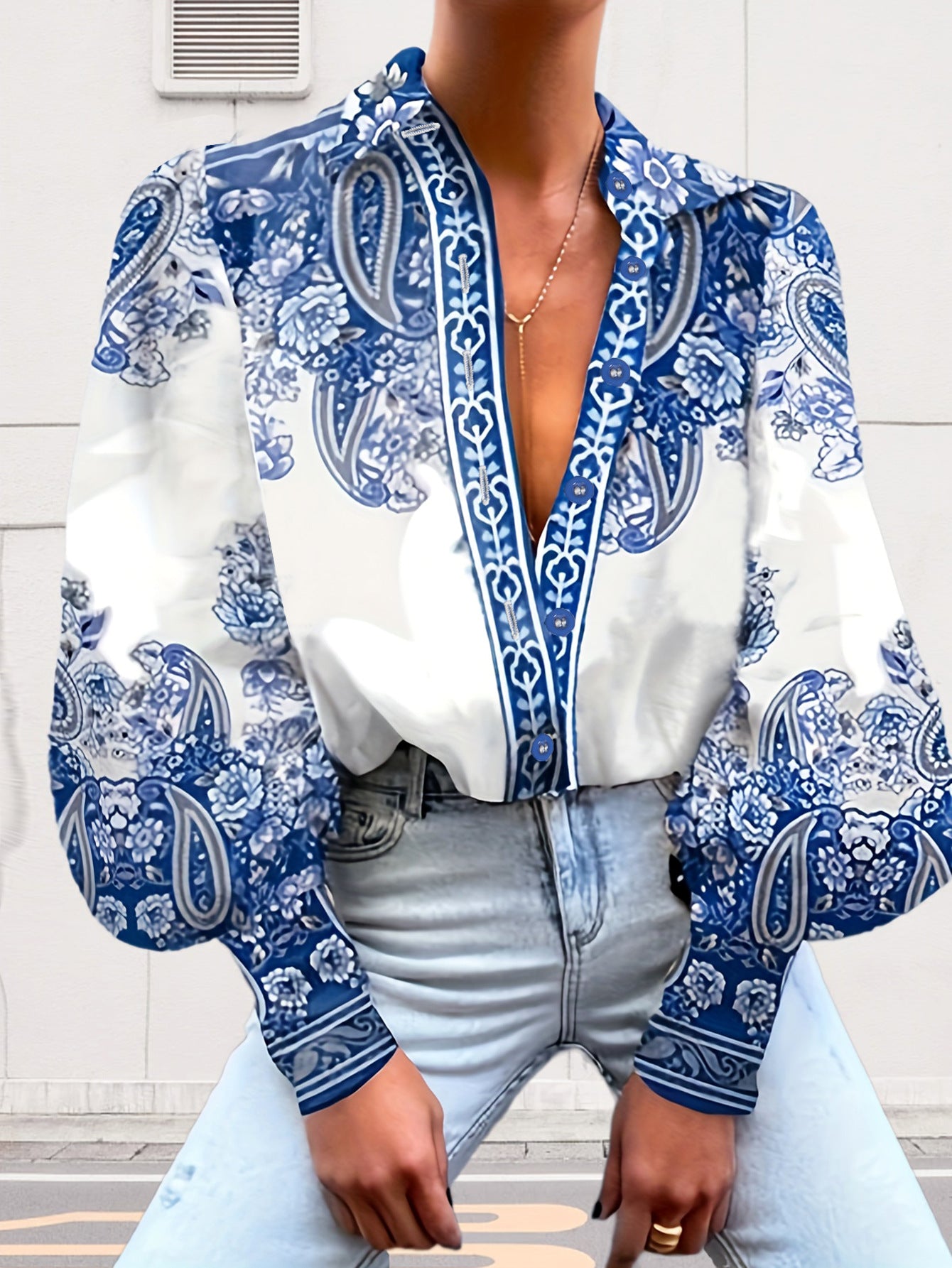 Coline Vintage Print Puff Sleeve Victorian Blouse