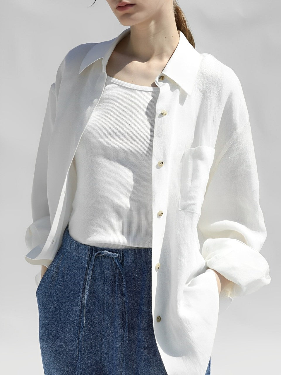 Linen Lapel Women's Shirt White