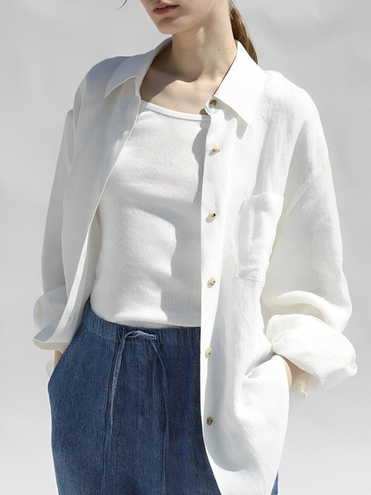 Linen Lapel Women's Shirt White
