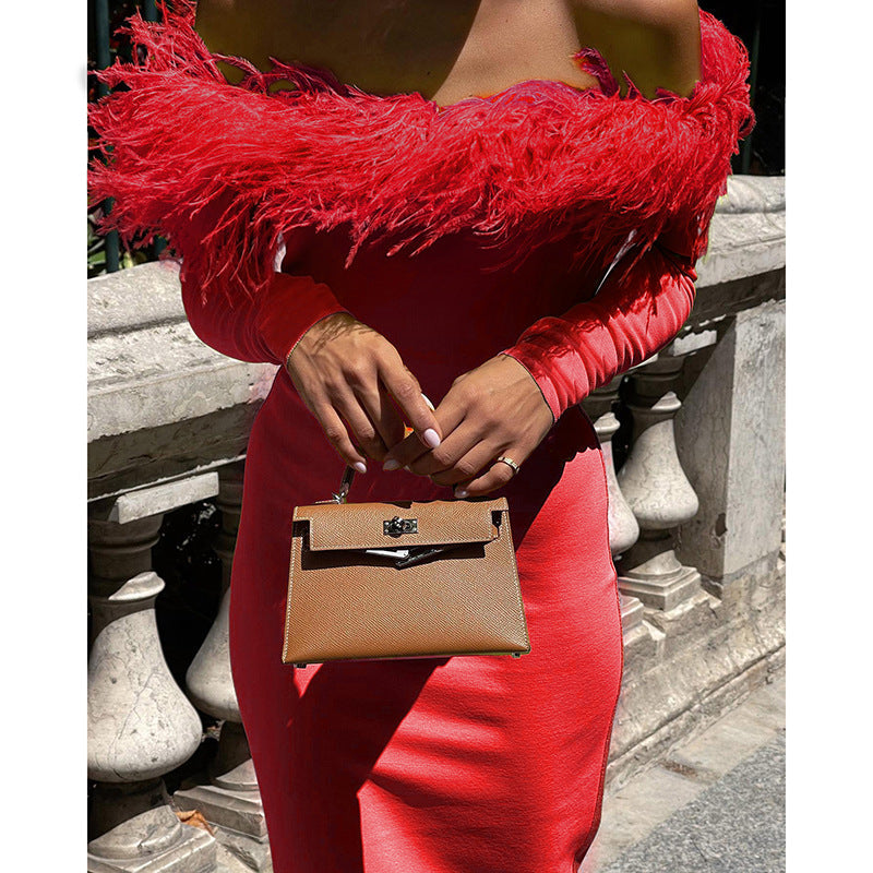 Fur Collar Off Shoulder Dress