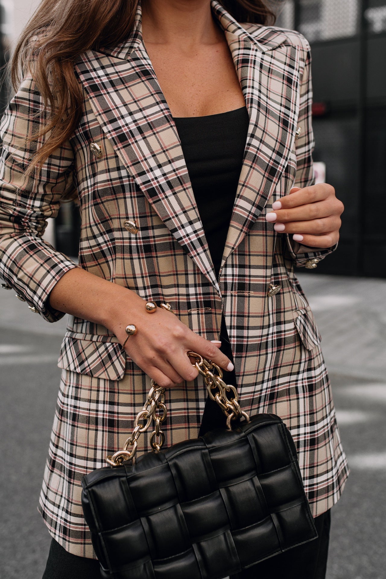 Double Breasted Plaid Blazer