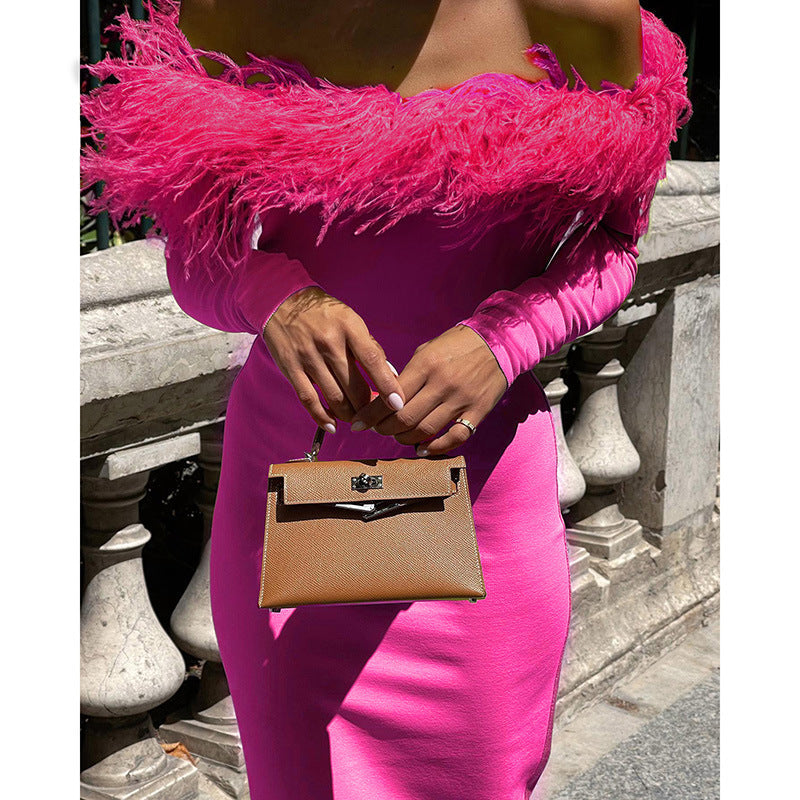 Fur Collar Off Shoulder Dress