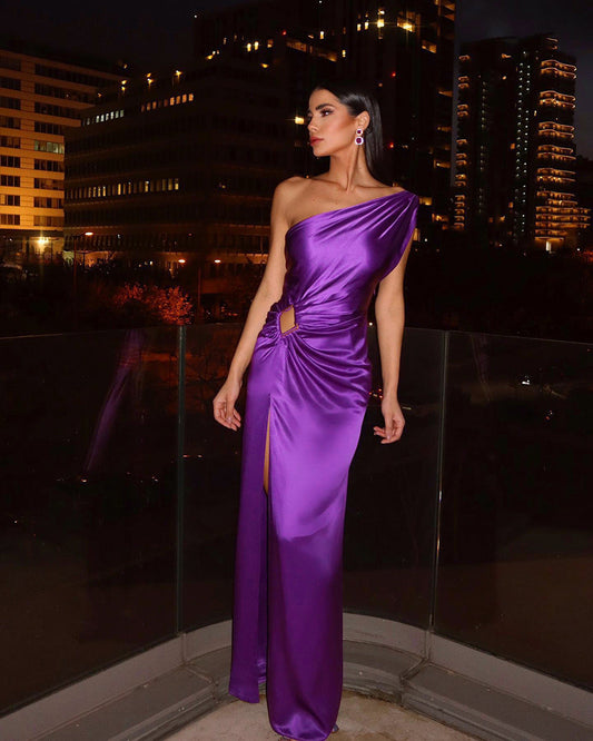 Oblique Shoulder Evening Dress