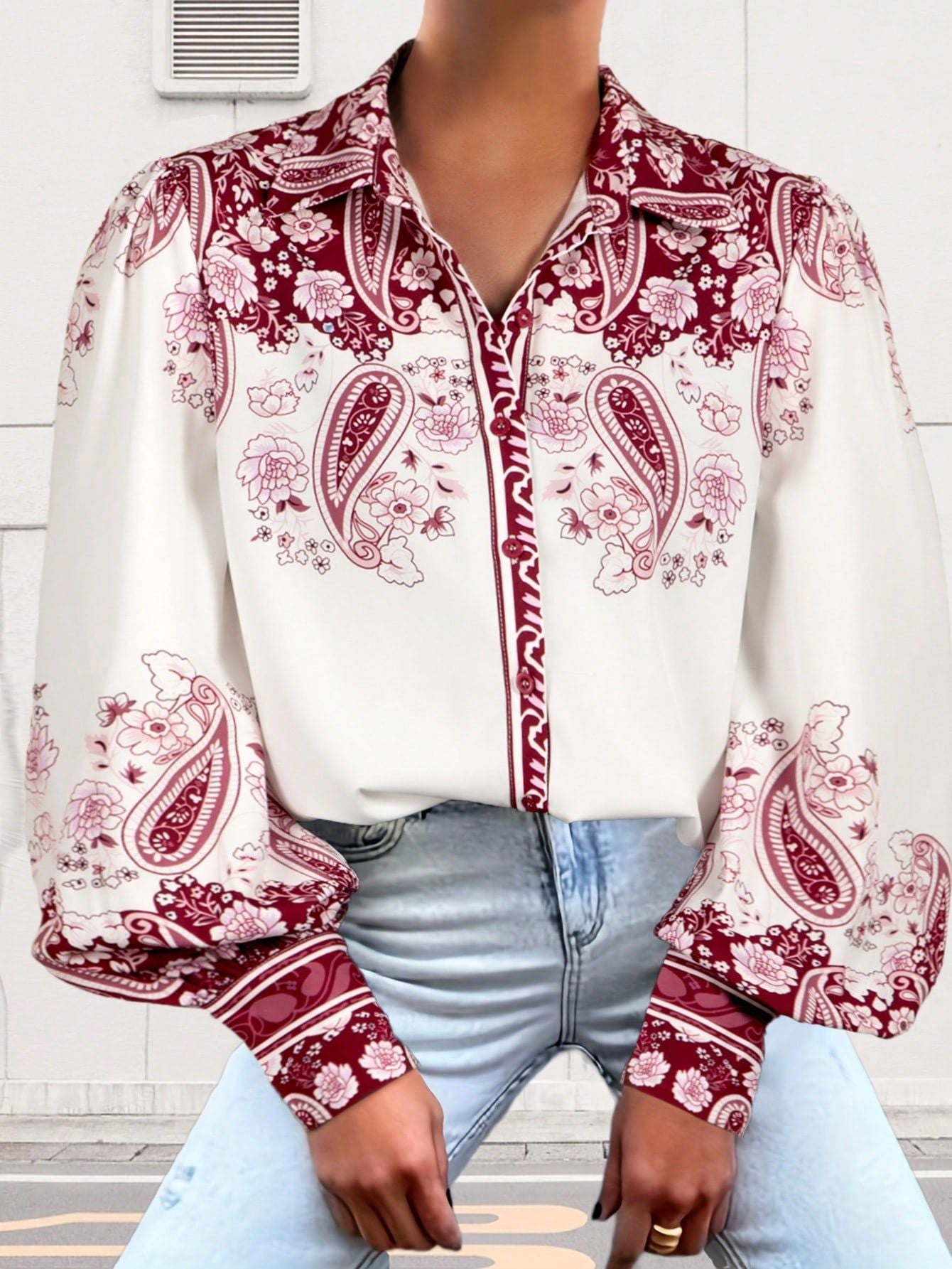 Coline Vintage Print Puff Sleeve Victorian Blouse