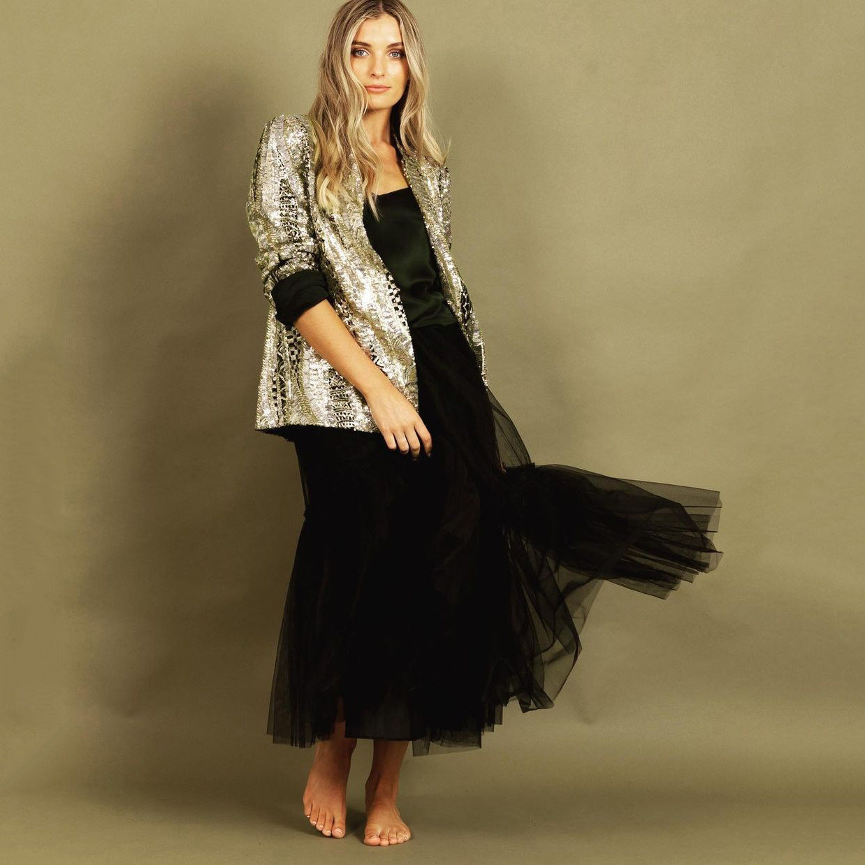 Temperament Sequins Long Sleeve Blazer