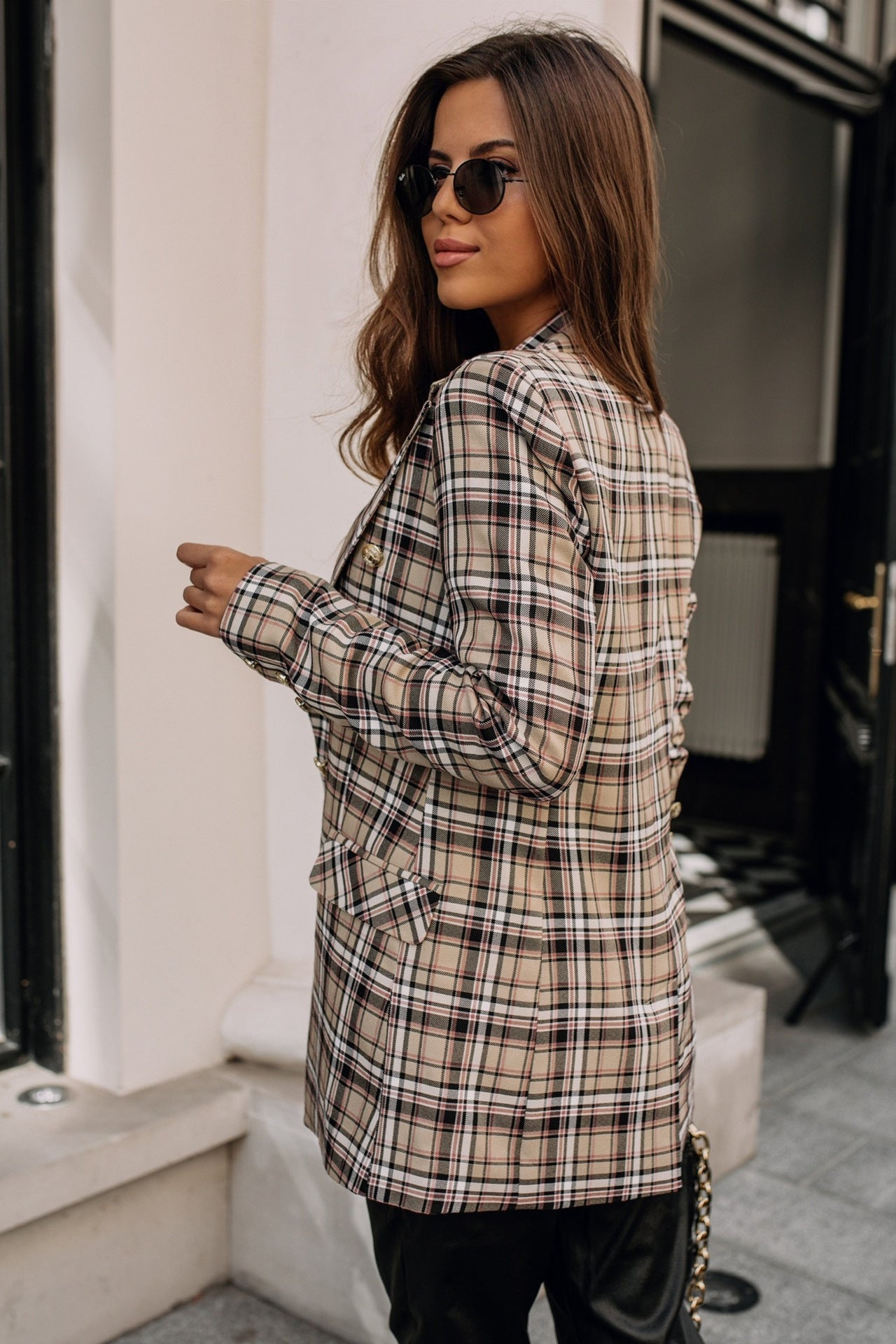 Double Breasted Plaid Blazer