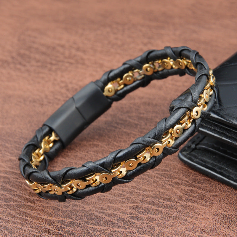 Chain Braided Leather Bracelet