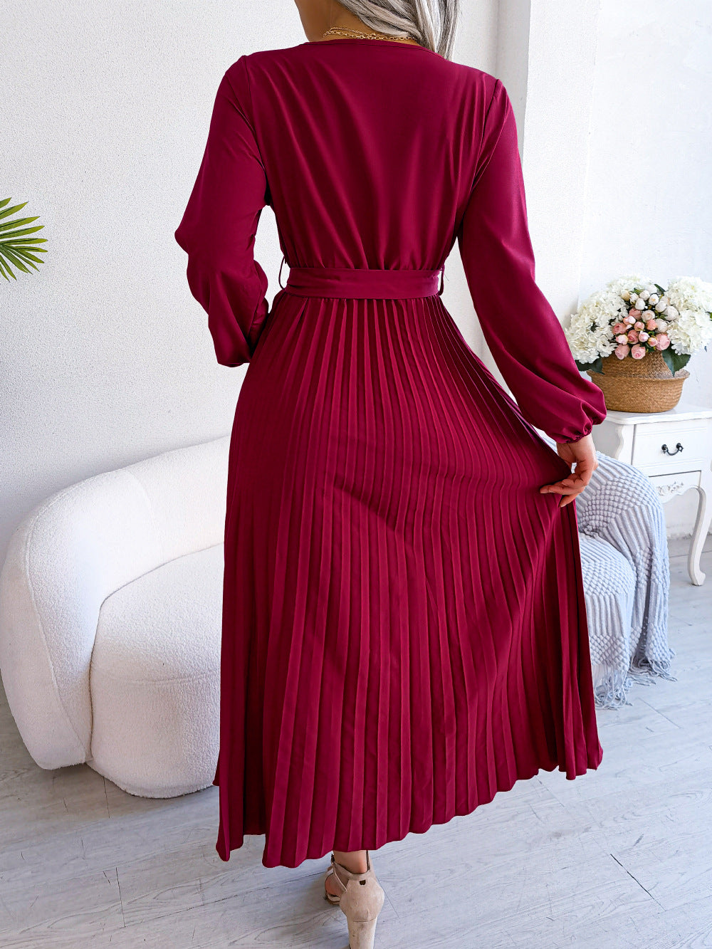 Cross V-neck Long Sleeve Dress
