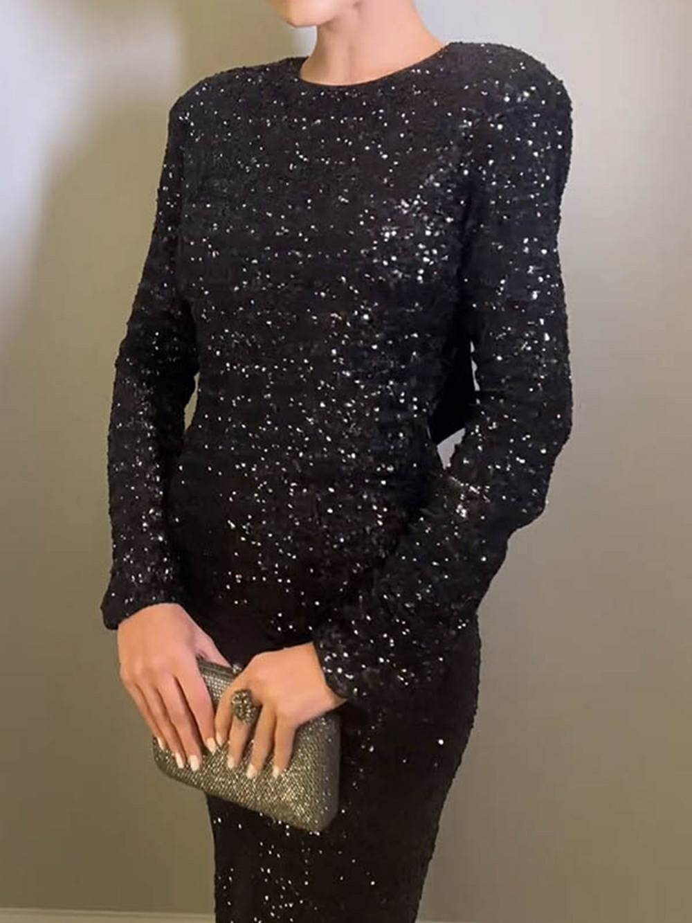 Sequin Backless Bow Maxi Dress