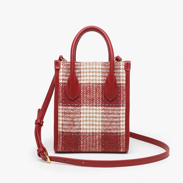 Adelin Red Tartan Woolen Mini Tote