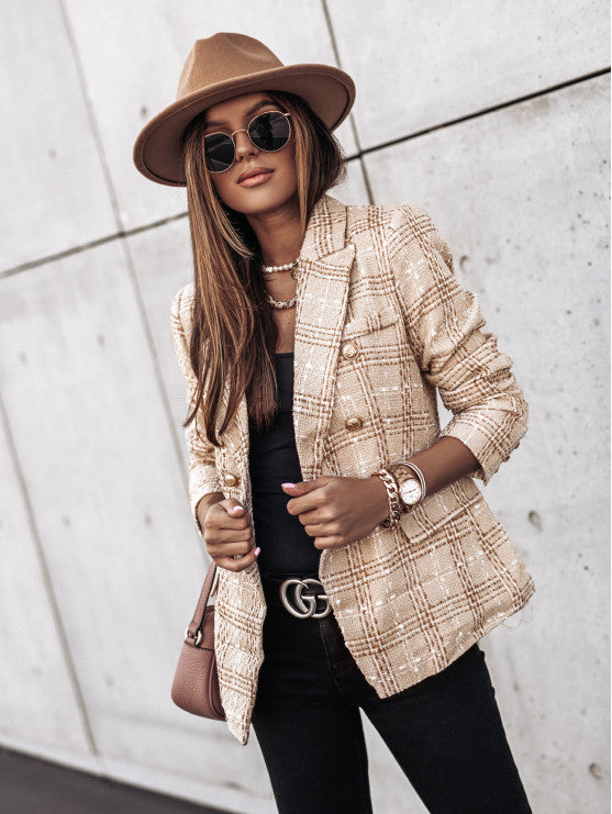 Retro Slim Plaid Blazer