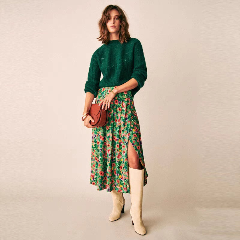 Lila Side Slit Floral Midi Skirts