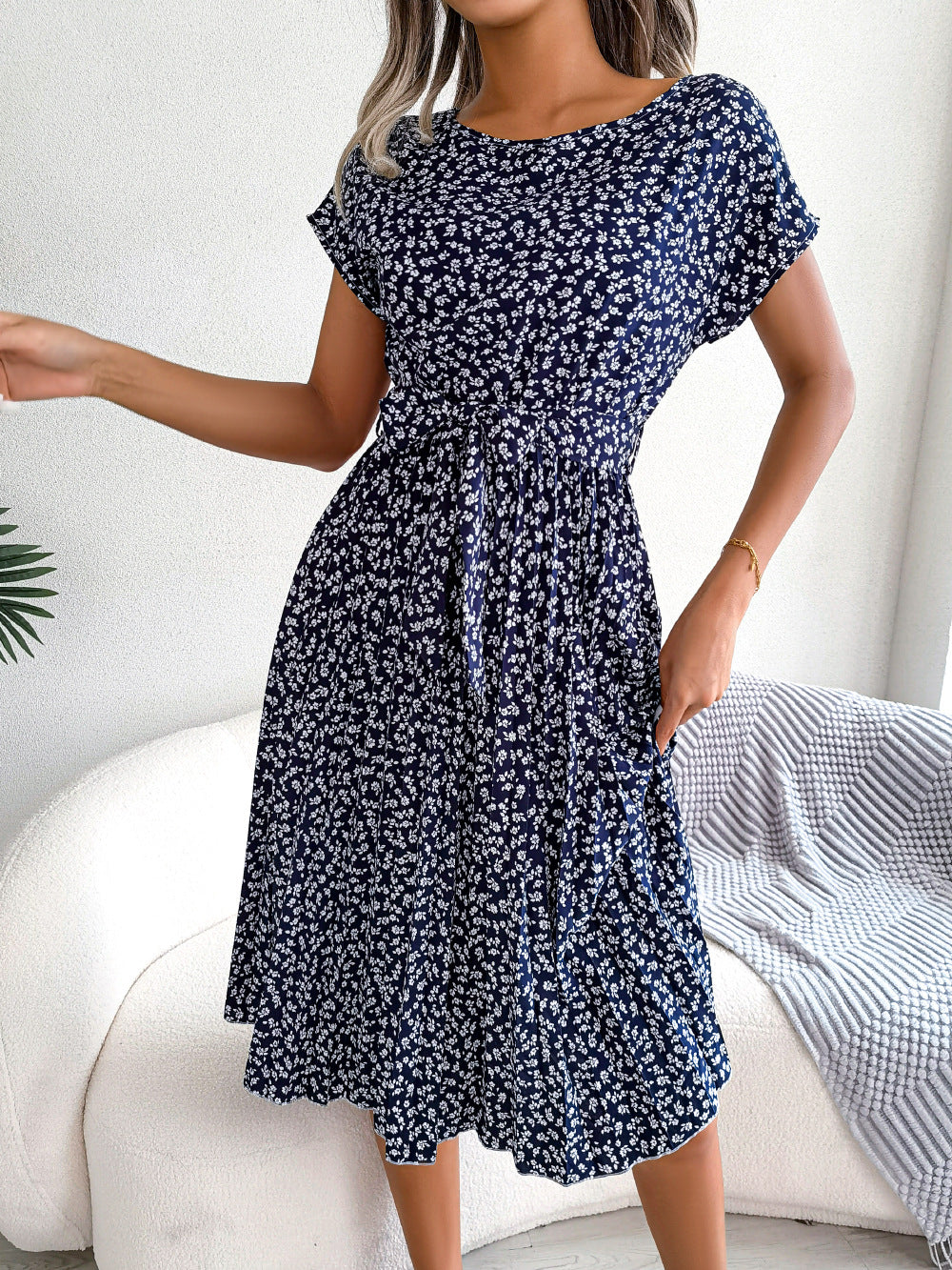 Casual Floral Pleated Dress
