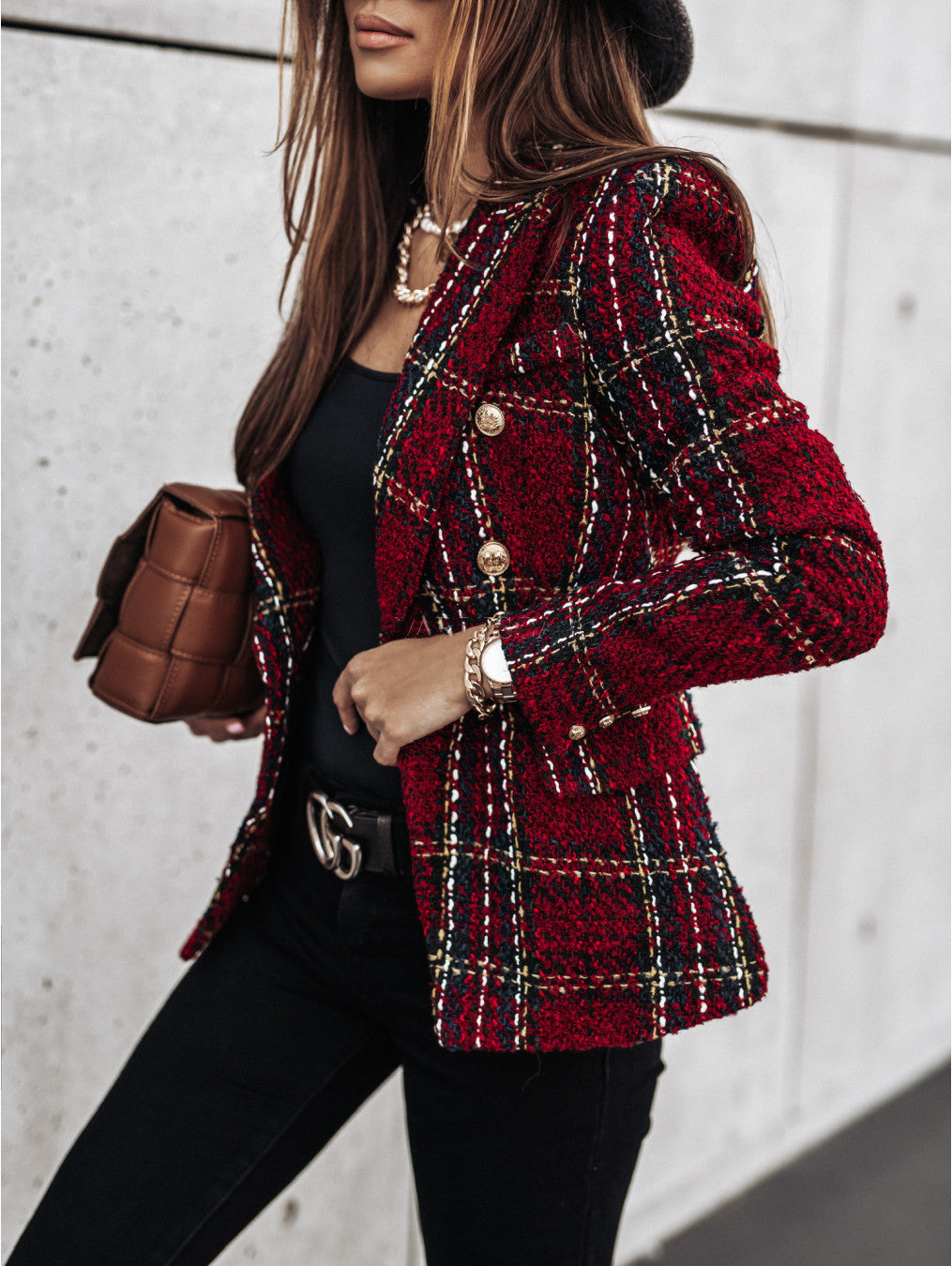 Retro Slim Plaid Blazer