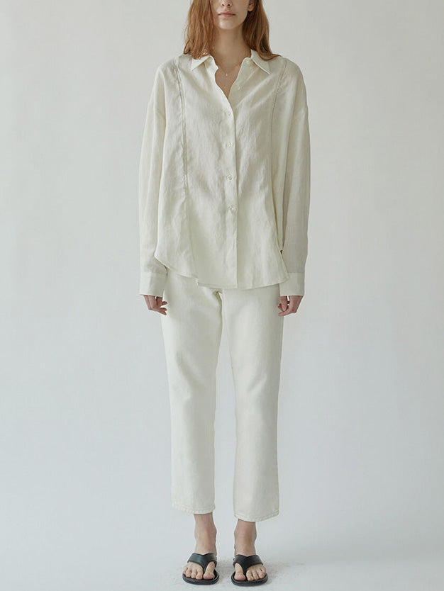 Linen Openwork Embroidered Loose Blouse