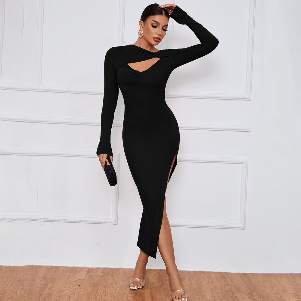 Split Hollow Long Sleeve Dress